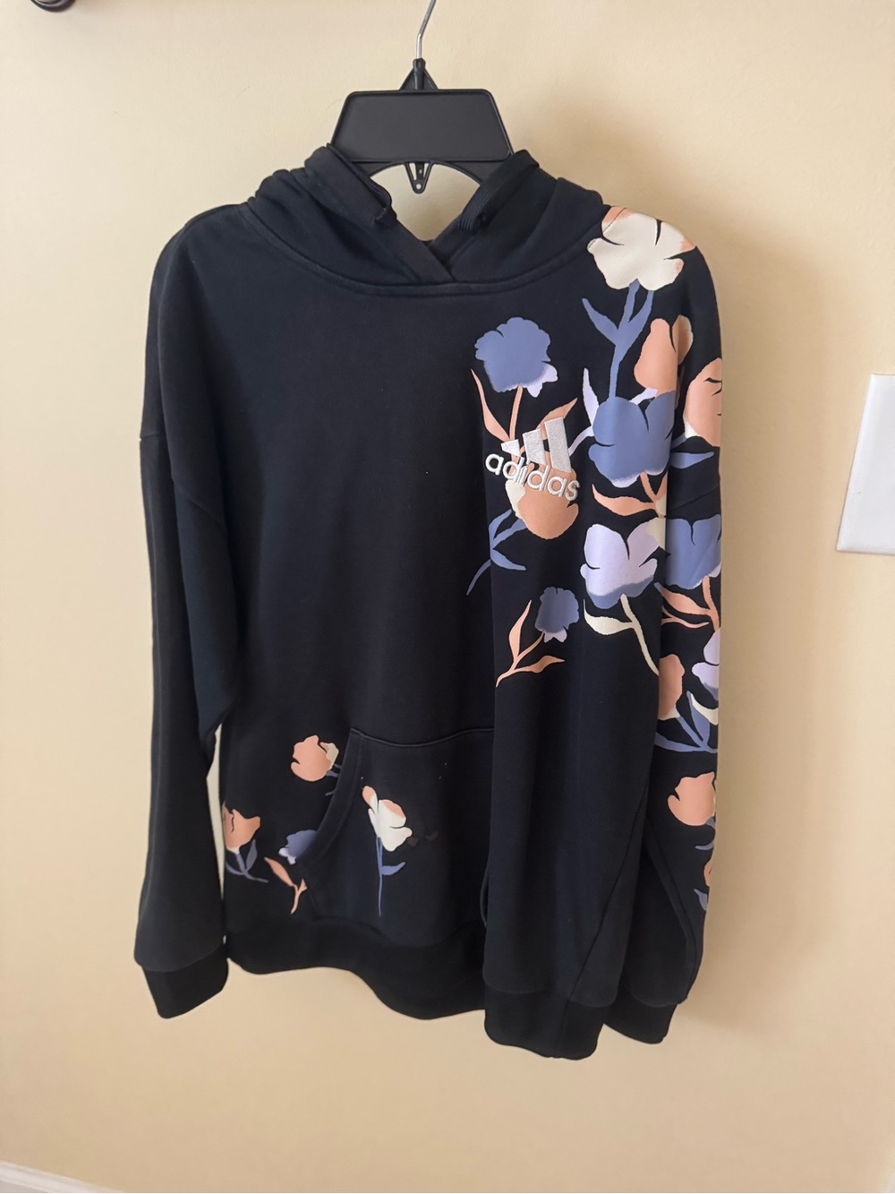 adidas navy blue Floral  Hoodie with Peach & Lavender Accents ladies S